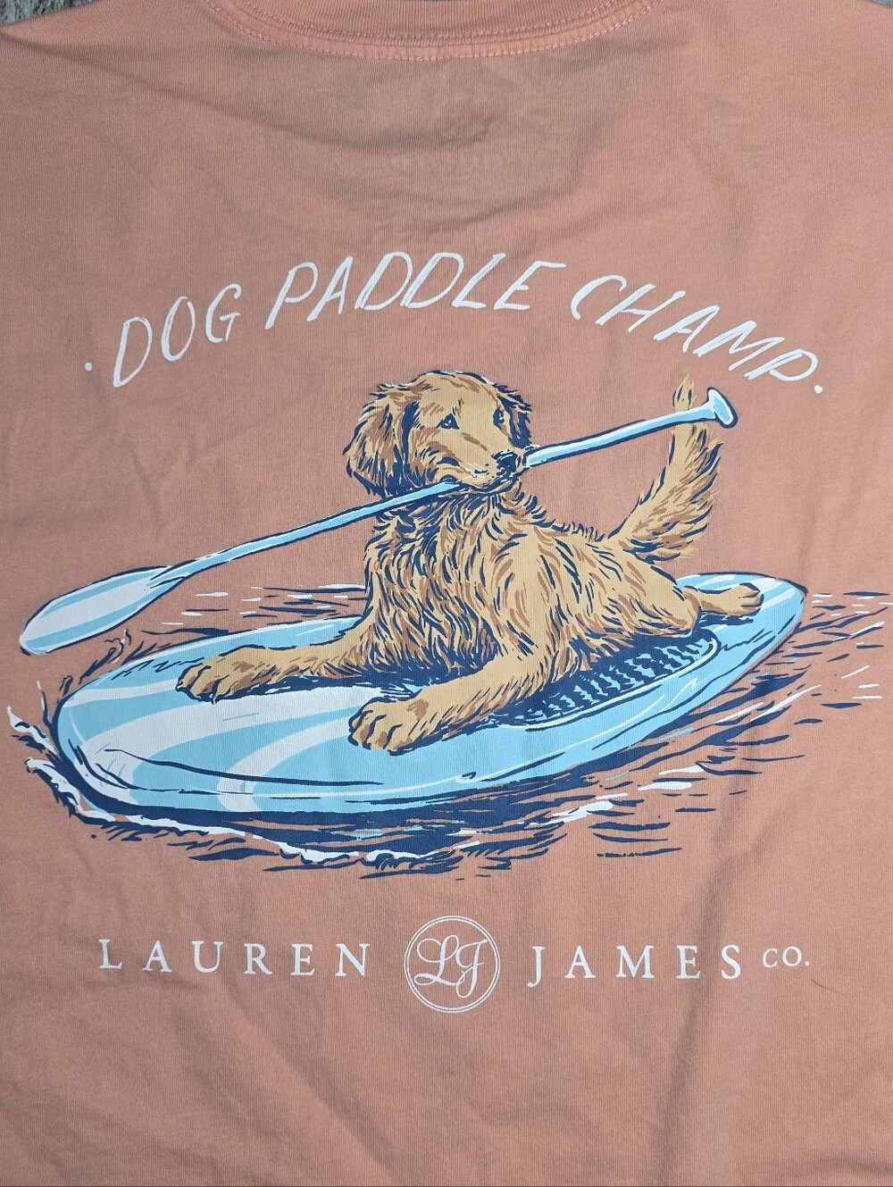 Lauren James 'Dog Paddle Champ' Paddleboarding Graphic Longsleeve Shirt Sz Lg